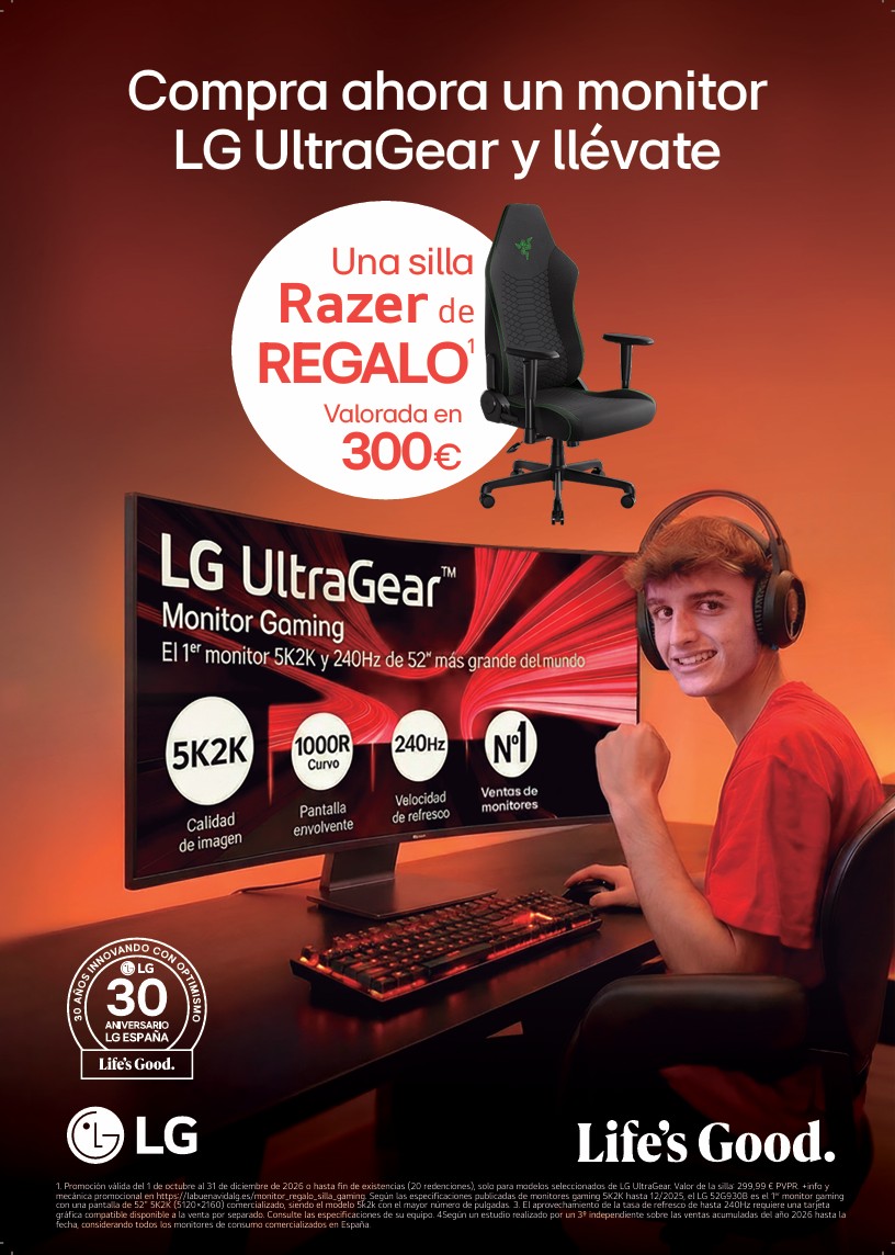 Compra un monitor LG Ultragear de entre los modelos seleccionados y llévate una silla profesional gaming Iskur V2 X  - OCT-DIC