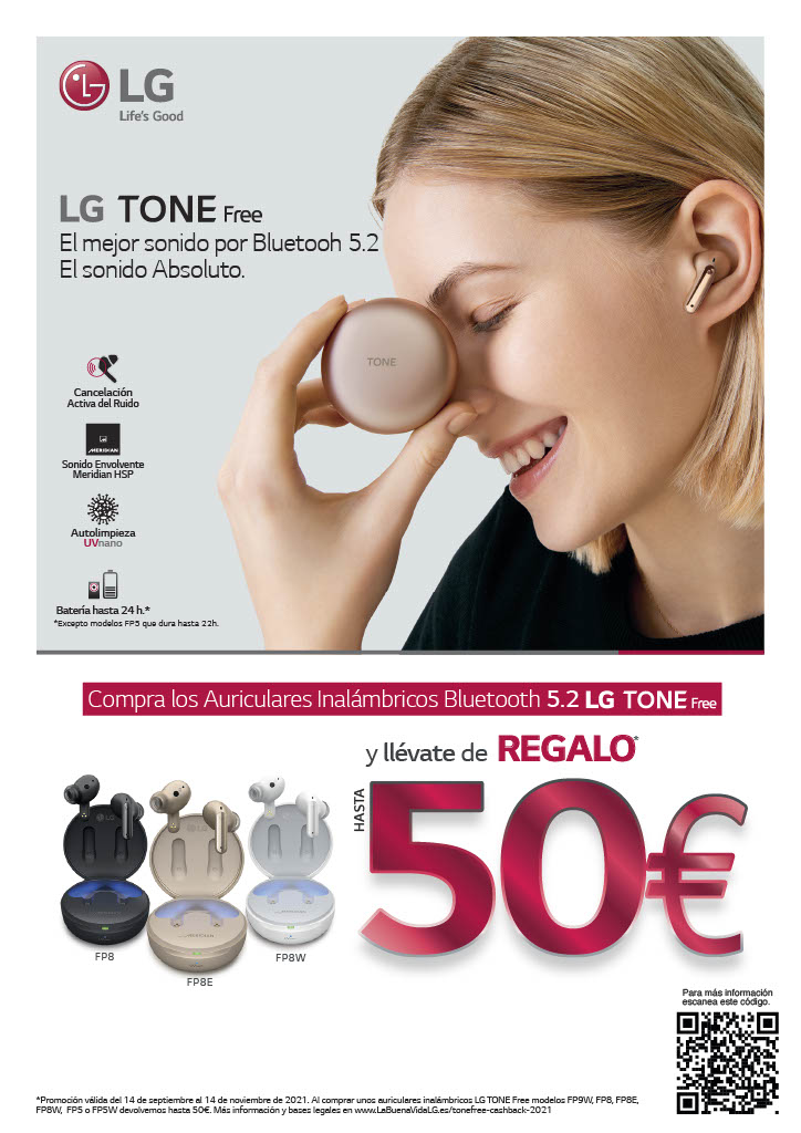 Compra unos auriculares inalámbricos LG Tone Free y llévate hasta 50€ de cashback